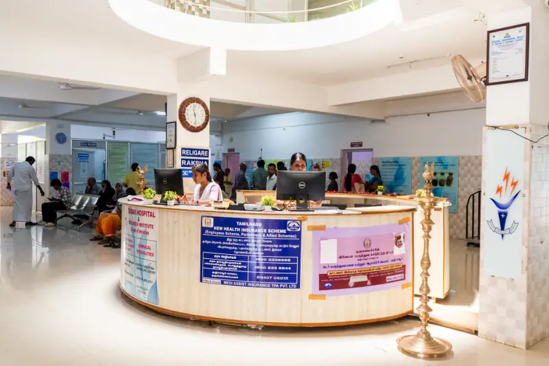 Reception desk at Sudar Hospital, Thanjavur